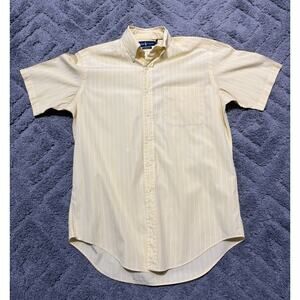 Vtg Polo RALPH LAUREN Shirt Classic Fit Yellow Stripe Size M Hong Kong Flaw